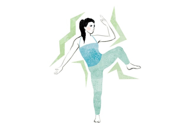 Bürogymnastik Zeichnung einer Frau, die die Beine schüttel