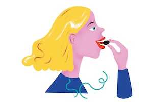mindful eating: illustration Frau isst eine Rosine