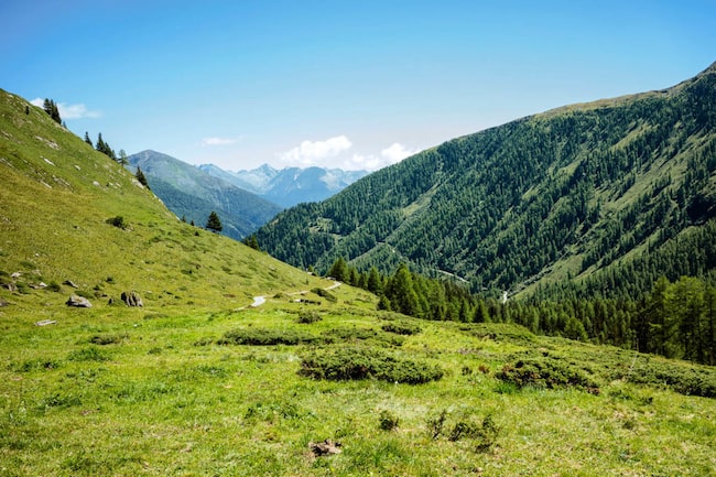 Urlaub in den Bergen: Blick über eine Landschaft