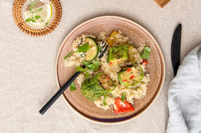 Gemüserisotto (vegan) mit Kohlröllchen