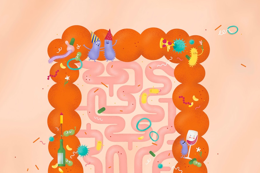 Illustration von Mikroben in unserem Darm (Bild: Carolin Eitel)