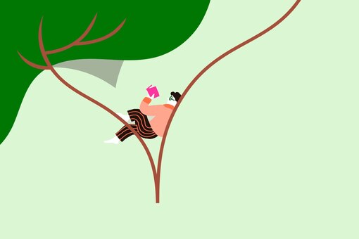 Illustration zum Glücklichsein: Person liest ein Buch