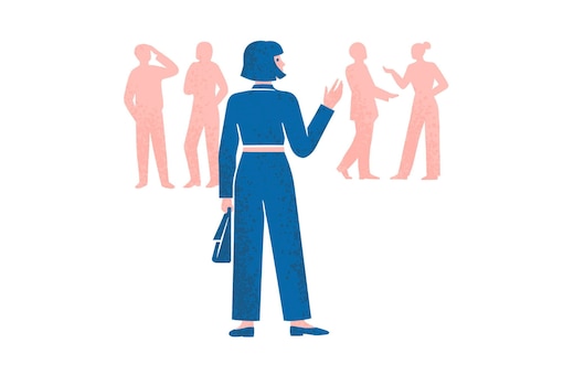 Illustration, neuer Job, Frau, Kollegen