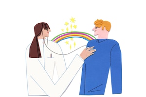 Illustration, Ärztin, Mann, Stetoskop, Regenbogen