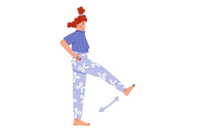 Ilustration, Frau, Bewegung, dehnen, Spagat, Bein schwingen, carpe diem