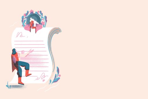 Illustration, Mann Frau, Blatt Papier