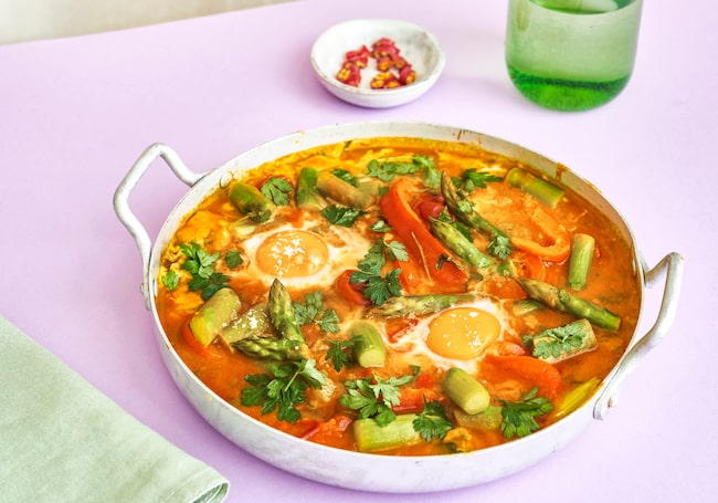 Spargel Shakshuka, vegetarisches Rezept, Shakshuka, Spargel, Hauptspeise, carpe diem