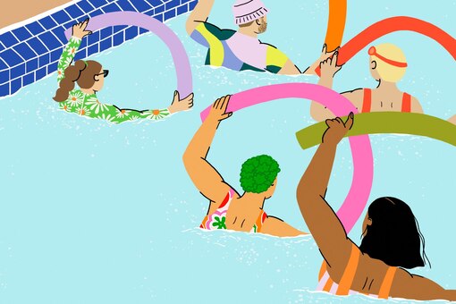 Menschen, Wasser, Schwimmbad, Schwimmnudeln, Aquafitness