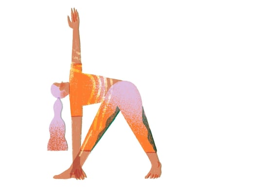 Illustration, Frau, Yoga, Yoga Position: Das Dreieck