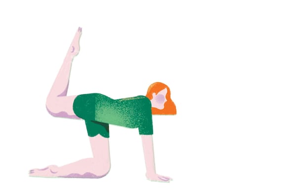 Illustration, Frau, Yoga, Yogaposition: Der Vierfüßlerstand