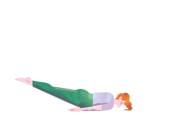 Illustration, Frau, Yoga, Yogaposition: Die Heuschrecke