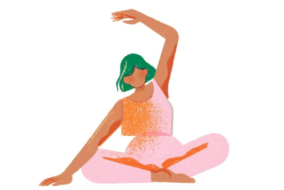 Illustration, Frau, Yoga, seitliche Dehnung