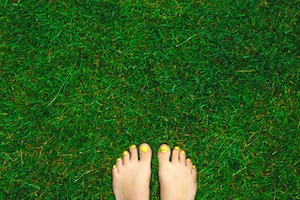 Gras, Füße, lackierte Zehennägel, barfuß