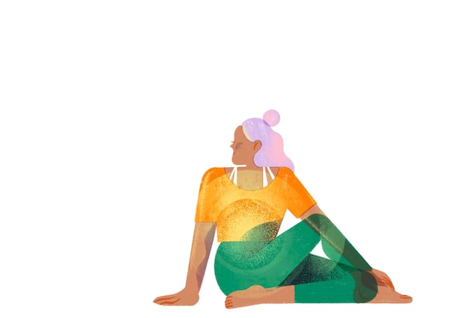 Illustration, Frau, Yoga, Halber Drehsitz