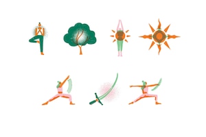 Illustration, Yoga, Yogaübungen, Yoga-Symbole