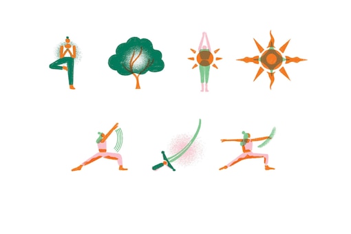 Illustration, Yoga, Yogaübungen, Yoga-Symbole