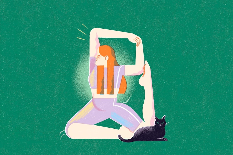 Illustration, Frau, Yoga, Yogaposition, Katze