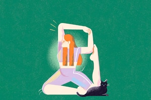 Illustration, Frau, Yoga, Yogaposition, Katze