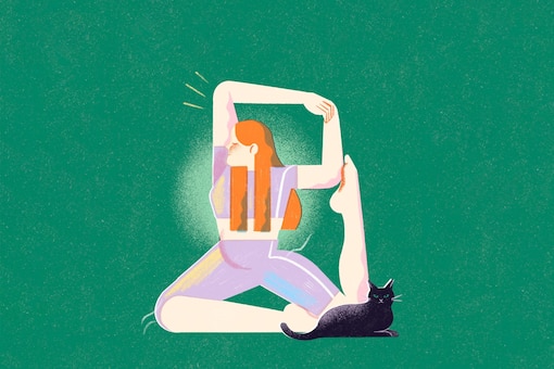 Illustration, Frau, Yoga, Yogaposition, Katze