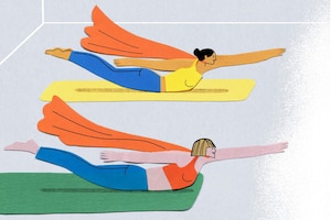 Illustration, Frauen auf der Yogamatte, Yoga, Heuschrecke, Superwoman