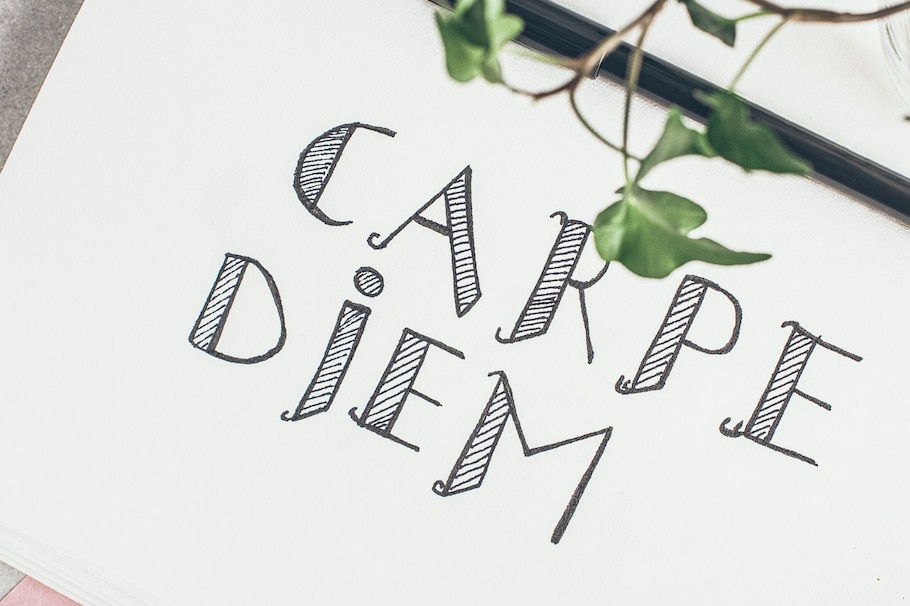 Schrifzug auf Briefpapier: carpe diem, Efeu