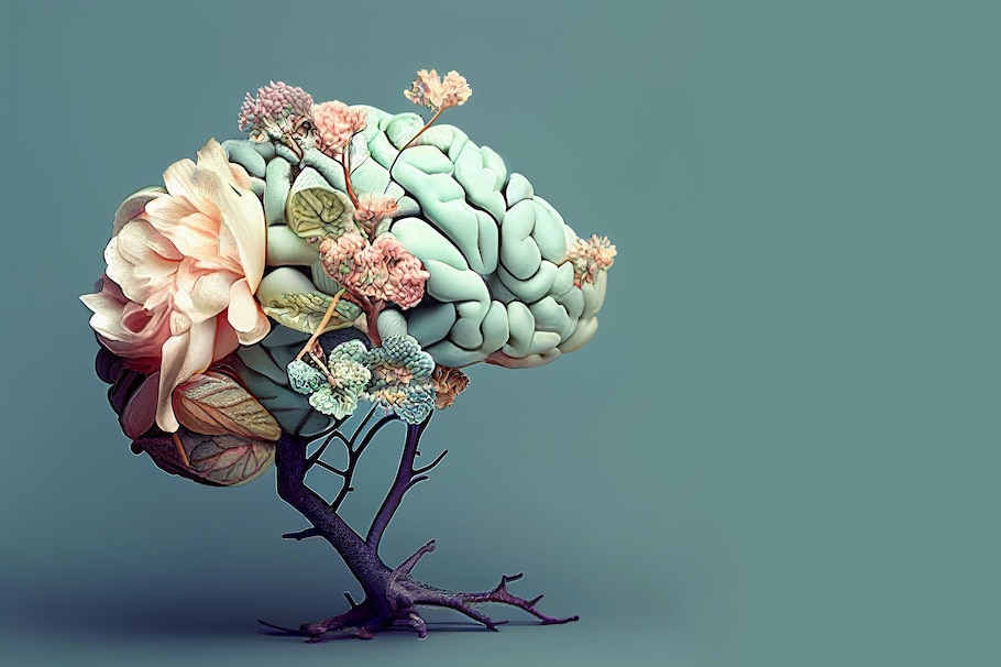Gehirn, Blume, Blätter, carpe diem