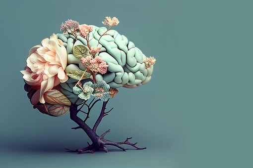 Gehirn, Blume, Blätter, carpe diem