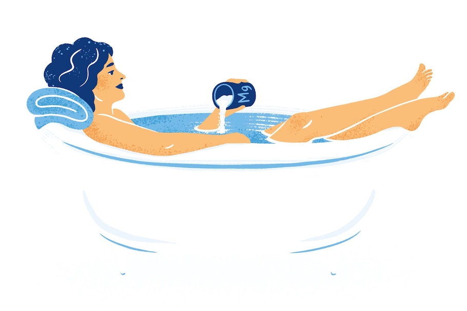 Illustration, Frau, Badewanne, Magnesiumpulver, Basenbad