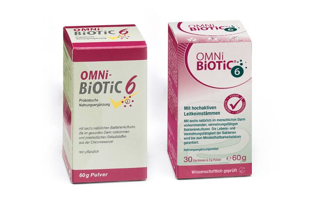 Das Design von OMNi-BiOTiC® 6 wurde im Lauf der Zeit modernisiert – die innovative Kombination der 6 Leitkeimstämme ist jedoch auch nach 25 Jahren immer noch unverändert und „up to date“.