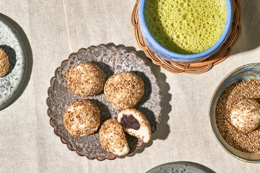 Sesanbällchen, Bohnenpaste, Sesam, Matcha, Tee, japanisch essen, carpe diem Rezept