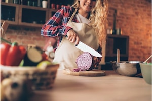 Frau, Kohl, schneiden, Küche, kochen