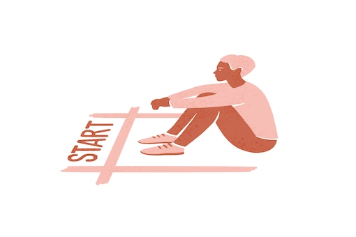 Mann sitzt vor Startlinie, Illustration